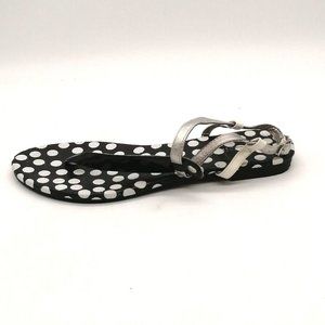 Lane Bryant Womens T Strap Thong Ankle Strap Sandals Black Polka Dots Buckle 10W